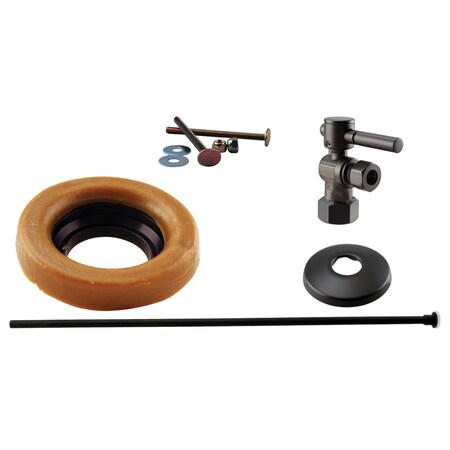 Westbrass Toilet Kit W/ 1/4-Turn 1/2 in IPS Stop and Wax Ring, Lever Handle in Oil Rubbed Bronze D1615TBL-12